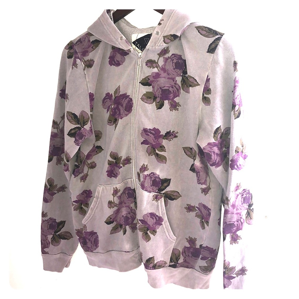 Large Grey and Purple Floral ZipUp Talula Hoodie